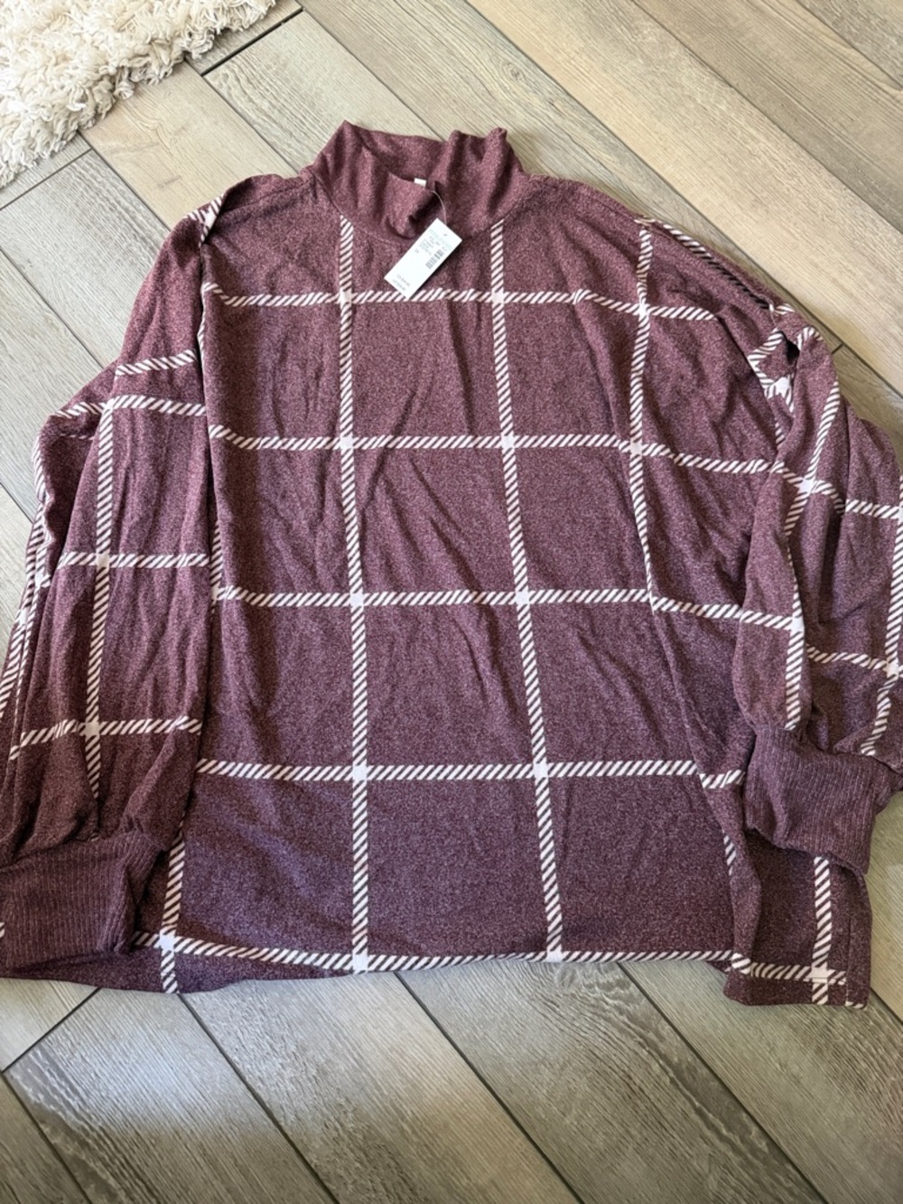 Maurices Burgundy Plaid Cowl Neck Sweater